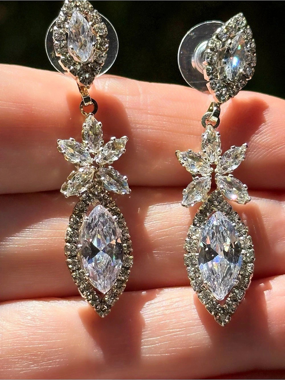 NWT CZ Earrings Crystal Drop in Silver Tone New cubic zirconia 2” formal marquis